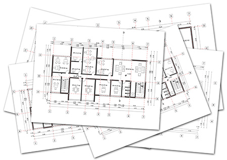 drawing stack of architectural plans