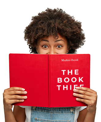 Young smile woman with a red book